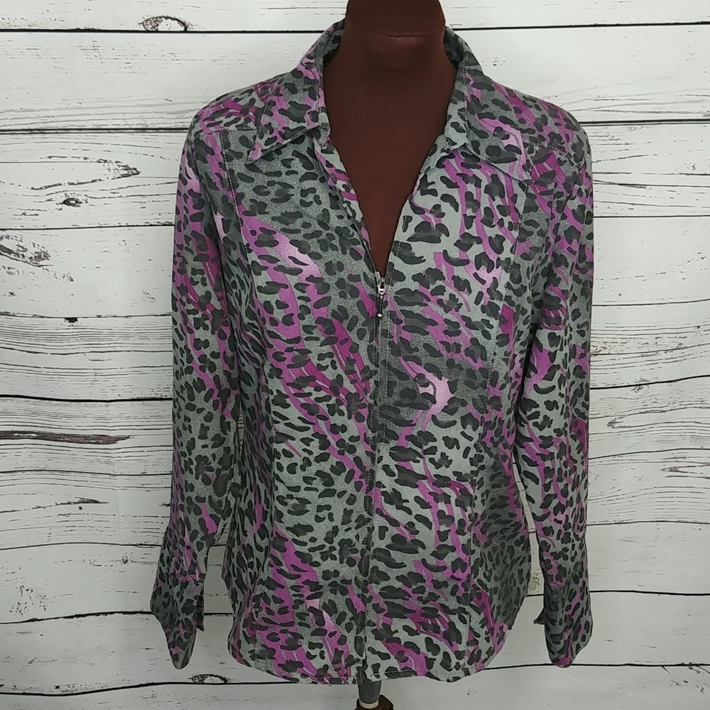 Cato Pink and Gray Animal Print Zip Front Jacket